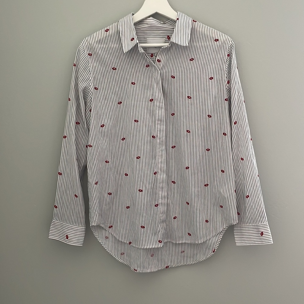 Rails Taylor Striped Lip-print Cotton-blend Shirt In Flocked Kisses NWT! - Picture 2 of 10